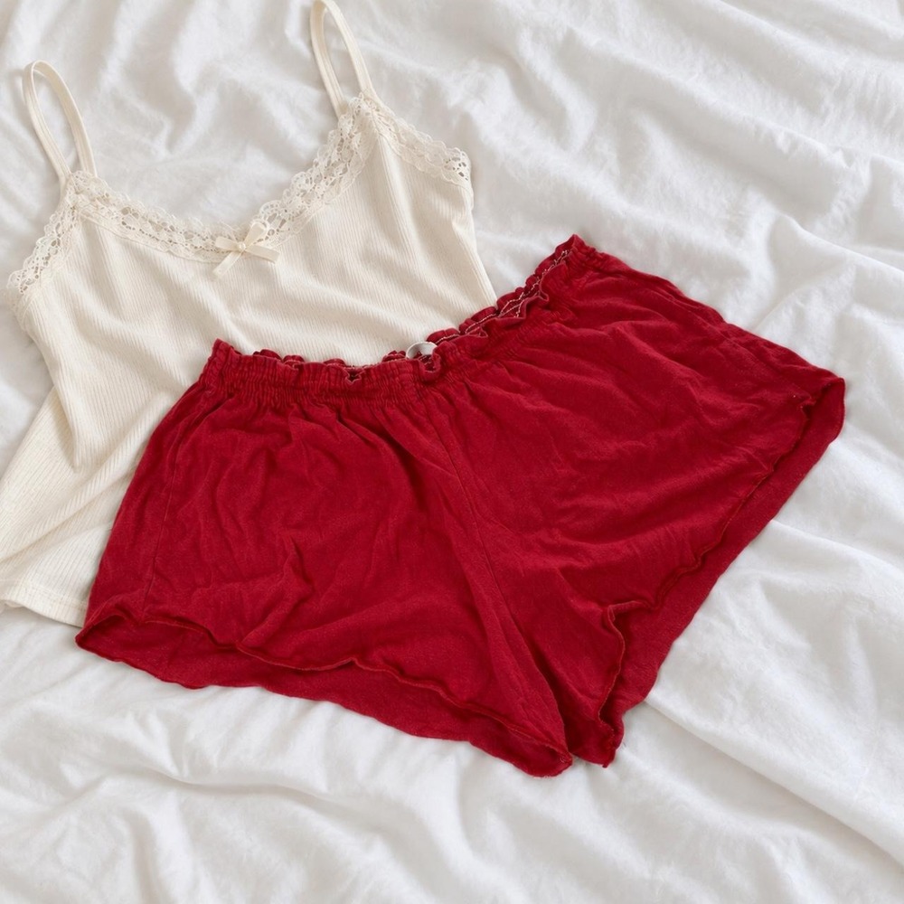 Red Ruffle Lounge Shorts - Picture 2 of 3